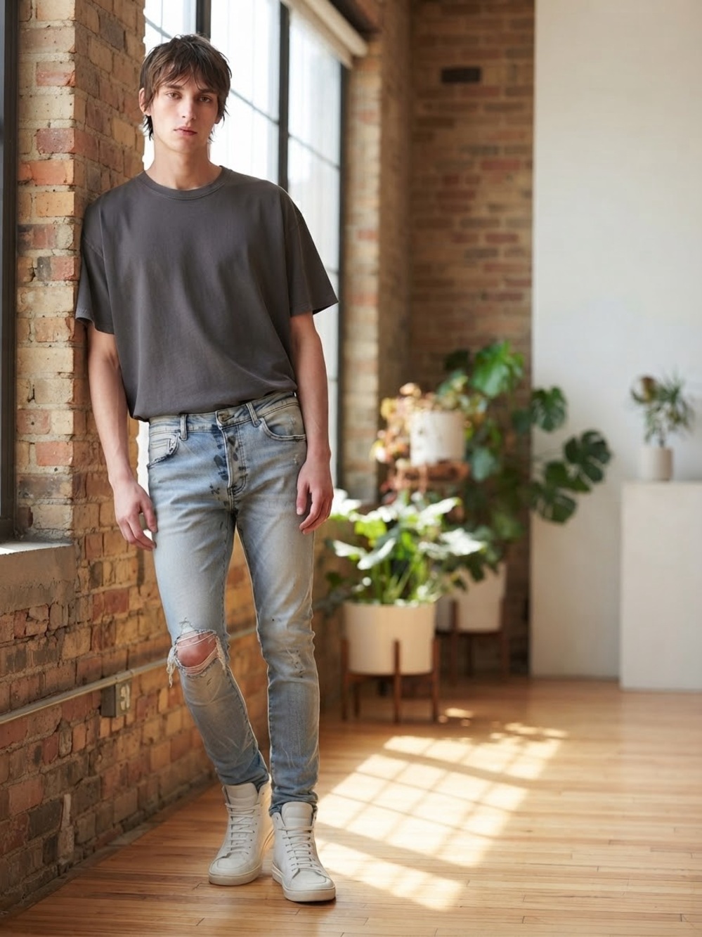 Purple Brand P001 Light Indigo Paint Splatter Skinny Jeans - AS IS